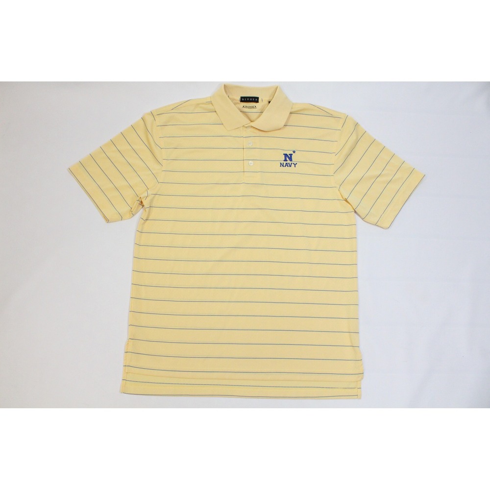 Divots Mens US Navy Polo Shirt Size Medium Yellow Blue Striped Short Sleeve Golf